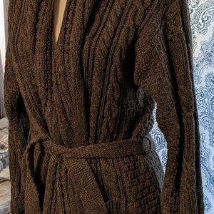 Carriag Donn Merino Wool Grey Belted Cardigan from Ireland Lg